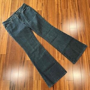 LOFT Dark Blue Jeans Modern Flare Denim Dark Wash Back Flap Pocket Pants Sz 8